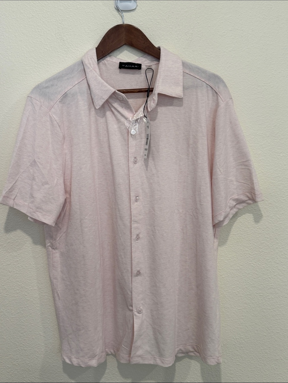 Tahari Men's Light Pink Short-Sleeve Button-Down Shirt